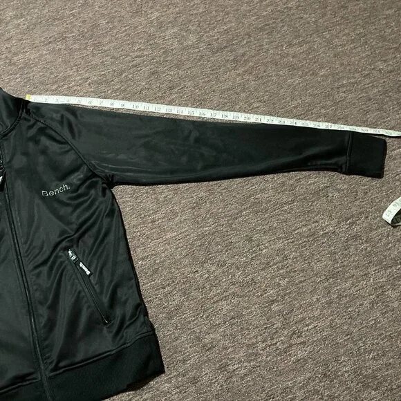 Bench Full Zip Track Jacket Embroidered Spellout Black Grey Zipper Pockets Small - Picture 12 of 13